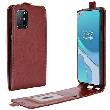 Imagem de YUNCHAO Caixa de telefone Para oneplus 8t r64 textura Única caixa de proteção vertical de couro vertical com slots de cartão e moldura de fotos capa para celular