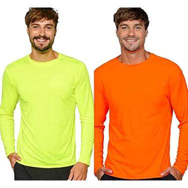Imagem de Kit 2 Camiseta UV Protection Masculina UV50+ Tecido Ice Dry Fit, Controla Temperatura (Verde Fluor -Laranja, GG)