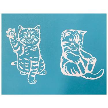 Imagem de IKASEFU Estêncil de tela de seda autoadesivo padrão gato transferência de tela estêncil reutilizável estêncil pintura faça você mesmo para decoração de casa artesanato camiseta móveis quadro negro de parede