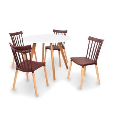 Imagem de Conjunto Mesa De Jantar Laura 100cm Branca Com 4 Cadeiras Windsor - Ma