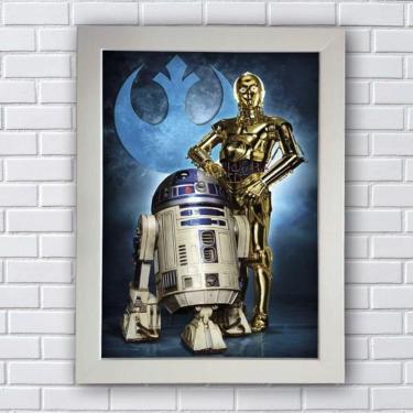Imagem de Quadro Decorativo Geek MDF com Moldura - C-3PO e R2-D2