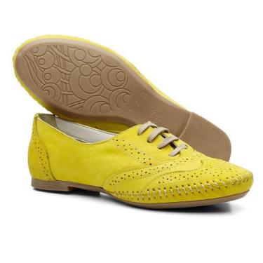 Imagem de Sapato Oxford Feminino Casual Em Couro Q&A Calçados Amarelo - Qa Calça