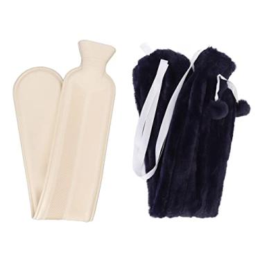 Imagem de Garrafa de água quente longa 2000ML, Bolsa de água quente com capa fofa Aquecedor de cama de água quente quente e fria, Em forma de tira longa Aquecedor de mãos e pés para o inverno(Azul escuro)