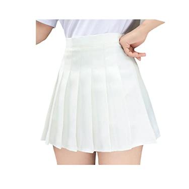 Imagem de Bestgift Saia plissada feminina de verão saia curta estilo universitário saia evasê saia jk, Branco, G