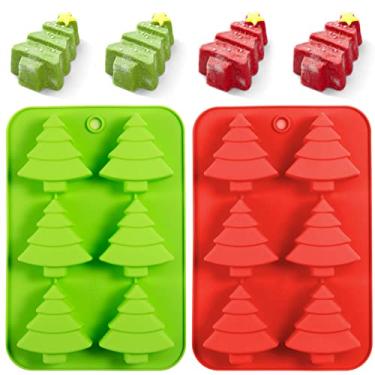 Imagem de AnyDesign Moldes de silicone de Natal, vermelho, verde, molde de chocolate doces, molde de Natal antiaderente, molde de assar fondant para sabonete artesanal, pudim, gelatina, cubo de gelo, cupcake, decoração, 2 peças