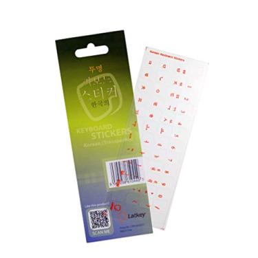 Imagem de Adesivos de teclado coreano (Hangul) para laptop, MacBook Air/Pro, computador desktop PC, Mac (decalques com letras vermelhas em fundo transparente, melhor capa de teclado coreano, pele ou sobreposição alternativa), Clear Orange