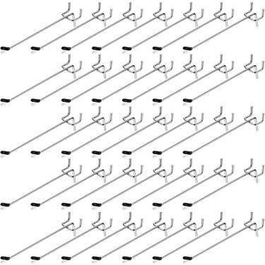 Imagem de Pacote com 100 ganchos Pegboard ferramenta ganchos utilitários com ponta de borracha ganchos de exibição de metal de 15 cm adequado para acessórios de quadro de 1/8 e 1/4 polegada para garagem, escritório, cozinha, loja