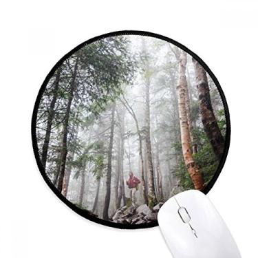 Imagem de DIYthinker Névoa Ciência Florestal Cenário Natureza Mouse Pad Desktop Escritório Tapete Redondo para Computador