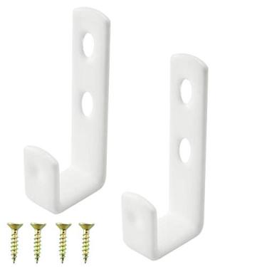 Imagem de ZZHXSM 2 peças ganchos de escada de cama brancos ganchos utilitários beliche J ganchos de metal revestidos de PVC com 4 parafusos de montagem para ferramenta de decoração de cama, 92 mm