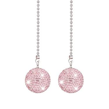 Imagem de ATMOMO 2 peças de enfeite de strass para pendurar com bola de cristal da sorte para o espelho retrovisor do carro, enfeite de extensor de corrente para ventilador de teto, rosa claro