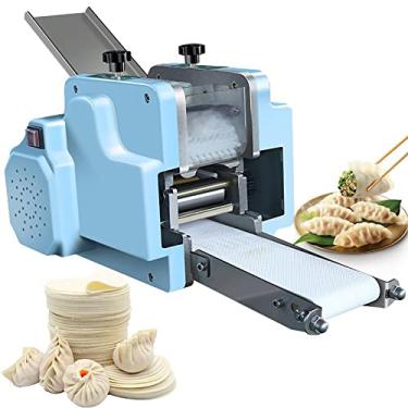 Imagem de Máquina de enrolar bolinho elétrico Equipamento de massa fresca comercial Máquina de rolo de massa Wonton Wrapper Press para molde redondo Gyoza, azul, 68 * 30 * 37 cm