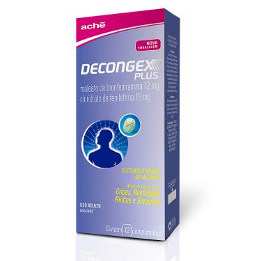 Imagem de Decongex Plus Maleato de Clorfeniramina 12mg + Cloridrato Fenillefrina 15mg 12 comprimidos Aché 12 Comprimidos Revestidos de Liberação Programada
