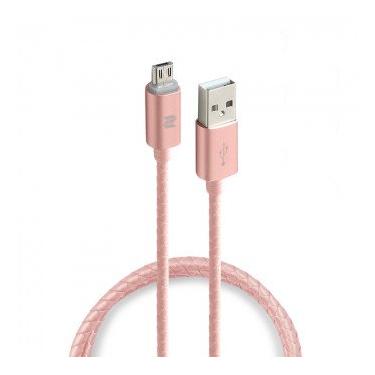 Imagem de Cabo Rock Space Metal&Couro Micro USB 100cm Com LED Notificação - Dourado Rosa