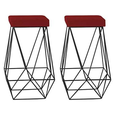 Imagem de Kit 2 Banqueta Decorativa Kathy Base Preta Veludo Vermelho - Gran Belo