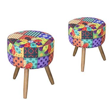Imagem de Kit 2 Puff Redondo Paola Suede Patchwork - JRV Móveis