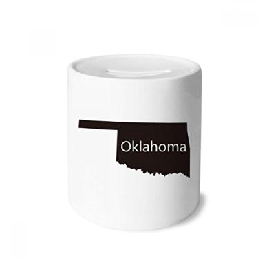 Imagem de DIYthinker Caixa de moedas de cerâmica com contorno do mapa dos EUA Oklahoma America Porta-moedas presente de cofrinho