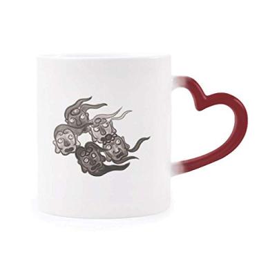 Imagem de Caneca chinesa estilo cinco Goblins sensível ao calor Caneca vermelha muda de cor