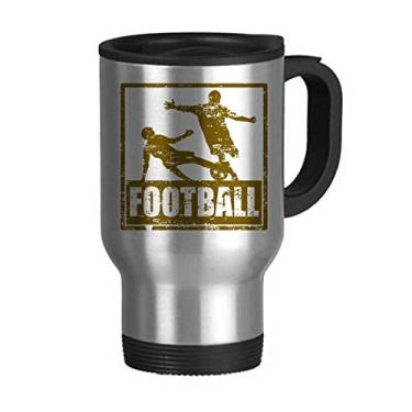 Imagem de Caneca de viagem marrom para jogadores de futebol com tampa flip em aço inoxidável copo de carro copo térmico