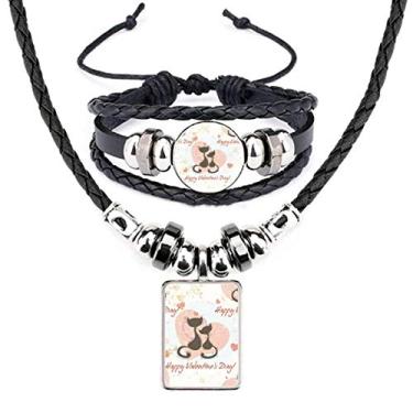 Imagem de Black Cats Conjunto de joias de colar de couro Feliz Dia dos Namorados
