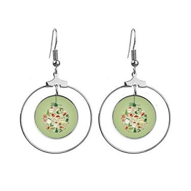 Imagem de Brincos verdes de Natal, Papai Noel, árvore de boneco de neve pendente, joia circular