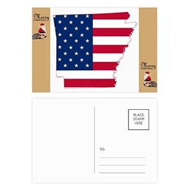 Imagem de Mapa da América do Arkansas, estrelas, bandeira, Papai Noel, presente, cartão postal, cartão de agradecimento, 20 peças