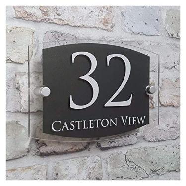 Imagem de Placas de números de casas Personalize placas de endereços de casas modernas Placas de números de portas Placas de nome Efeito de vidro acrílico