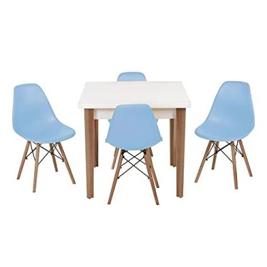 Imagem de Conjunto Mesa de Jantar Luiza 80cm Branca com 4 Cadeiras Eames Eiffel - Azul Claro