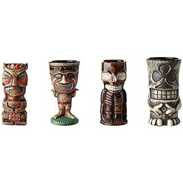 Imagem de JWCN Caneca criativa havaiana de cerâmica para coquetel, copo de caveira, caneca personalizada para bar, KTV, festa, conjunto de 4 atualizações