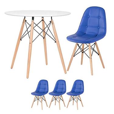 Imagem de Loft7, Kit Mesa Eames 80 cm branco + 3 cadeiras Eames Botonê azul