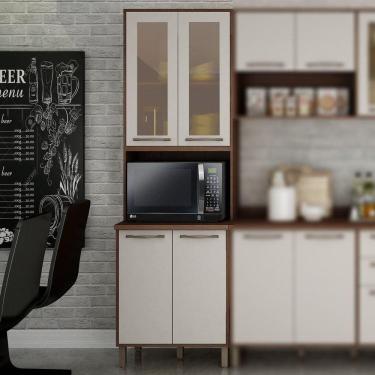 Imagem de Paneleiro com Nicho 4 Portas Detalhe Vidro Áustria Chocolate/Off White