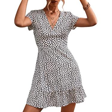 Imagem de Vestido Floral, Vestido Curto Com Decote Em V, Folhos que Respiram por Dentro e por fora. (S)