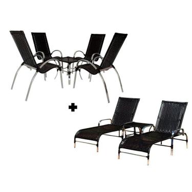 Imagem de Kit 6 Cadeiras e Mesa Centro Garden e 2 Espreguiçadeiras Trama