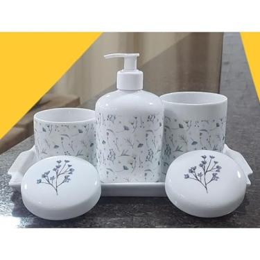Imagem de Kit de Higiene Genérico - Conjunto de Banheiro com 4 Peças em Porcelana Brilhante, Multi-colored, Estilo Arábico - Bandeja, Potes e Porta Álcool