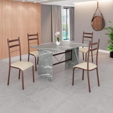 Imagem de Conjunto Sala de Jantar Mesa Retangular 120x75cm Tampo Granito Topázio 4 Cadeiras Marselha Creme/Marrom