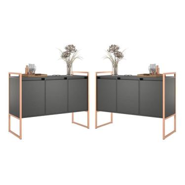 Imagem de Buffet Industrial 3 Portas Preto Cobre Conjunto 2 Unidades