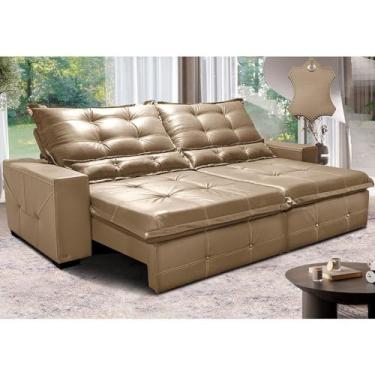 Imagem de Sofá de Couro Legítimo Retrátil e Reclinável 2,95m Cama Inbox Torosoftgeld40 Bege