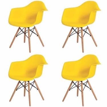 Imagem de Kit 4 Cadeira Charles Eames Eiffel Com Braço Amarelo - Kasa Decor Shop