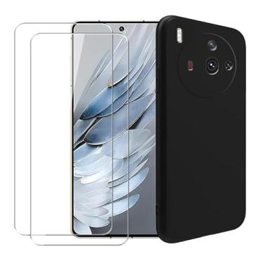 Imagem de WDMYLFTW Capa para ZTE Nubia Z50S Pro + [2 unidades] Película protetora de tela de vidro temperado - Capa protetora de TPU (preta)