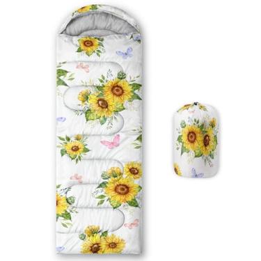 Imagem de Sacos de dormir de girassol para adultos e crianças, saco de dormir floral, para meninas, meninos, leve, impermeável, saco de dormir frio/quente para todas as estações, viagens ao ar livre com sacos