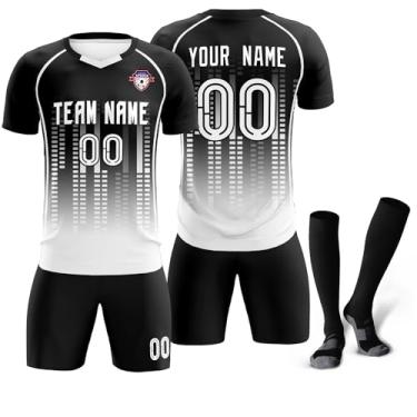 Imagem de Camisa de futebol personalizada uniforme de treino de futebol impresso logotipo com número de nome para crianças adultas, Preto e branco - 81, One Size