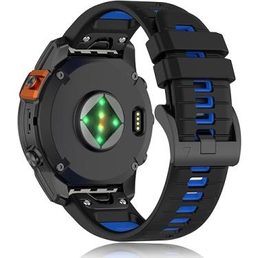 Imagem de VINIUSIKI Pulseiras de silicone para Garmin Fenix 7 Pro de 22 mm, ajuste fácil, para Garmin Fenix 6 Pro Descent G1 Tactix Bravo Approach S62 Fenix 5 Plus Forerunner 965 955, preto e azul