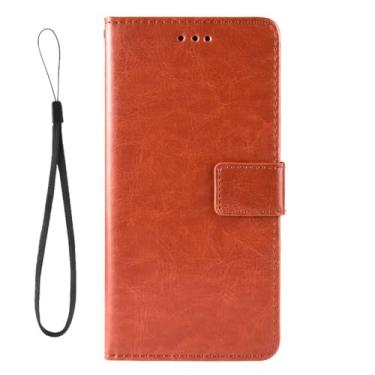 Imagem de Capa compatível com Infinix Tecno Camon 20 Pro, capa com design carteira com compartimento para cartão, cor sólida clássica. Capa flip marrom