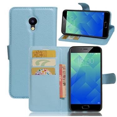 Imagem de Capa carteira MEIZU M5, capa carteira flip de couro PU premium com compartimento para cartão, suporte e fecho magnético [capa interna à prova de choque de TPU] Compatível com MEIZU M5