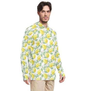 Imagem de Moletom masculino com capuz proteção solar manga longa amarelo limão camisa de pesca FPS 50+ UV Rashguard para homens, Limão amarelo, M