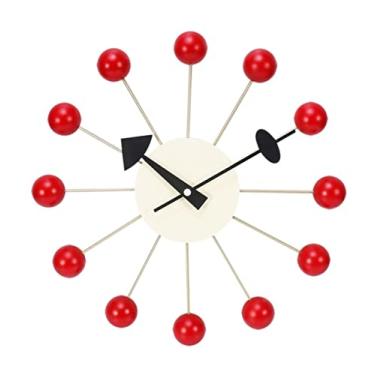Imagem de Relógio de parede bola relógio de parede madeira silencioso operado por bateria sem tique-taque pop cor quartzo relógios decorativos (cor: azul, tamanho: 34 * 34 * 7 cm) (vermelho 34 * 34 * 7 cm)