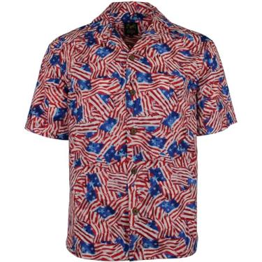 Imagem de Benny's Camiseta masculina havaiana Patriotic 4th of July American Flags, Vermelho, branco e azul., G