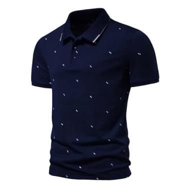 Imagem de SOLY HUX Camisa polo masculina de golfe colorida camiseta de manga curta casual para trabalho, Azul marinho Geo, P