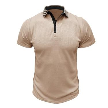 Imagem de Camisetas masculinas masculinas manga curta gola tartaruga verão outono 2024 Y2K, K-864 cáqui, M