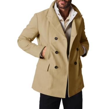 Imagem de Runcati Casaco masculino slim fit casual algodão trespassado lapela jaqueta clássica negócios curto sobretudo, Caqui, G