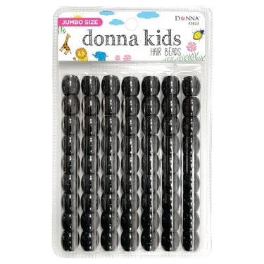 Imagem de Donna Miçangas de pônei jumbo infantis 15 mm pretas - contas de cabelo grandes para tranças, rabos de cavalo e estilo, sensação de borracha macia durável para acessórios de cabelo DIY infantis